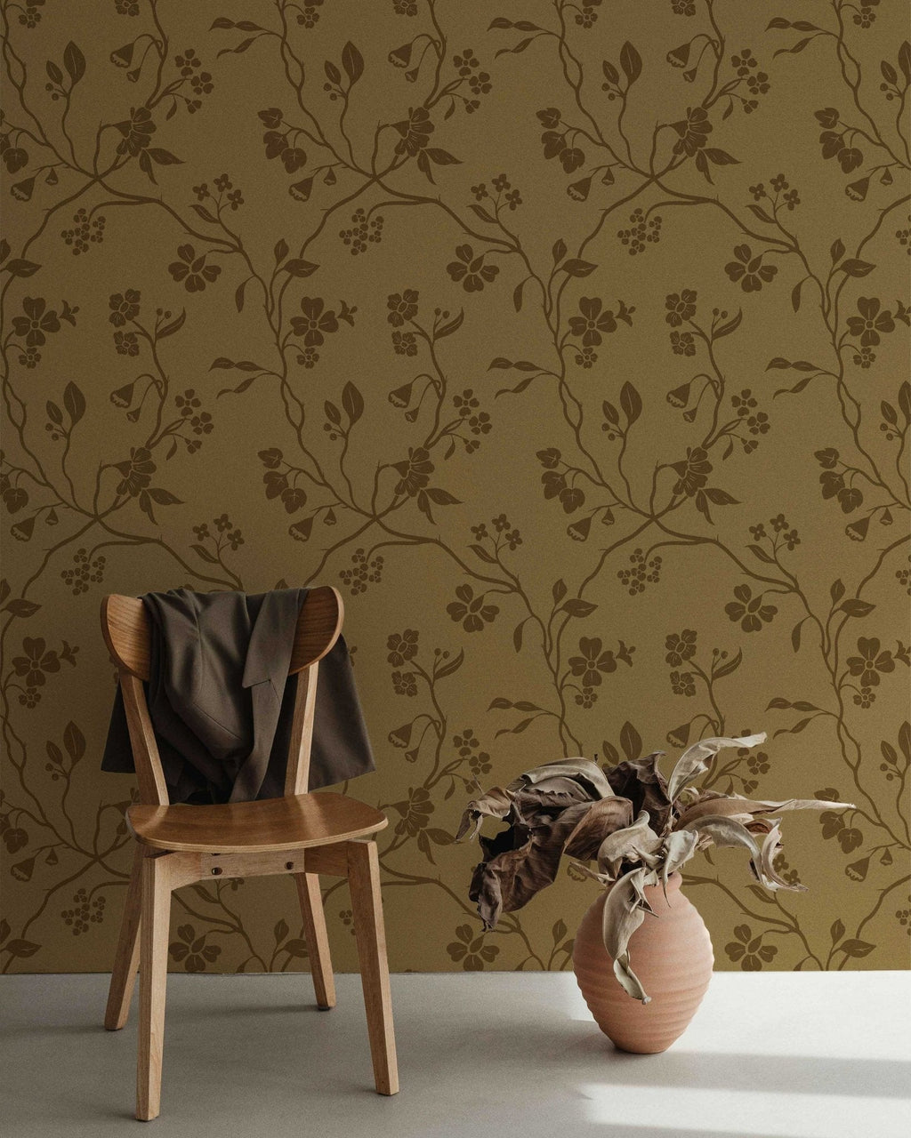 Lunaria Vine Wallpaper in Ochre Bloom