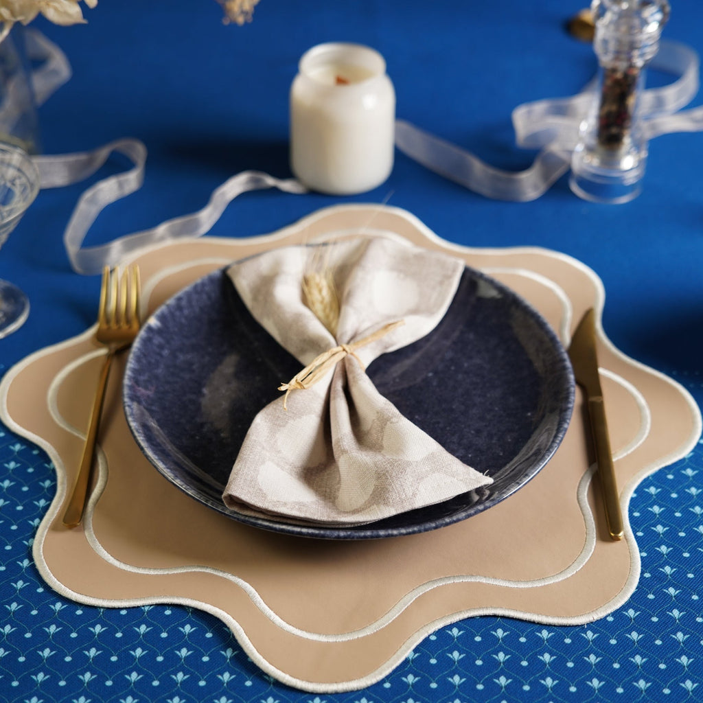 HAVEN BEIGE WAVY EDGE FAUX LEATHER PLACEMAT (Set Of 4)