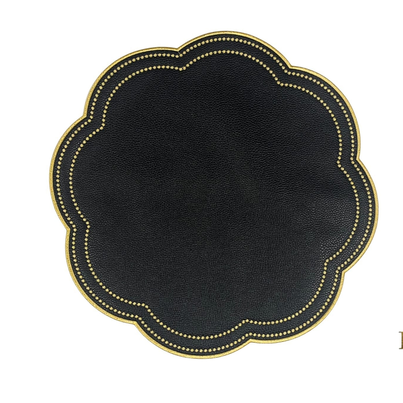 NURTURE BLACK GOLD SCALLOPED FAUX LEATHER PLACEMAT (Set Of 4)