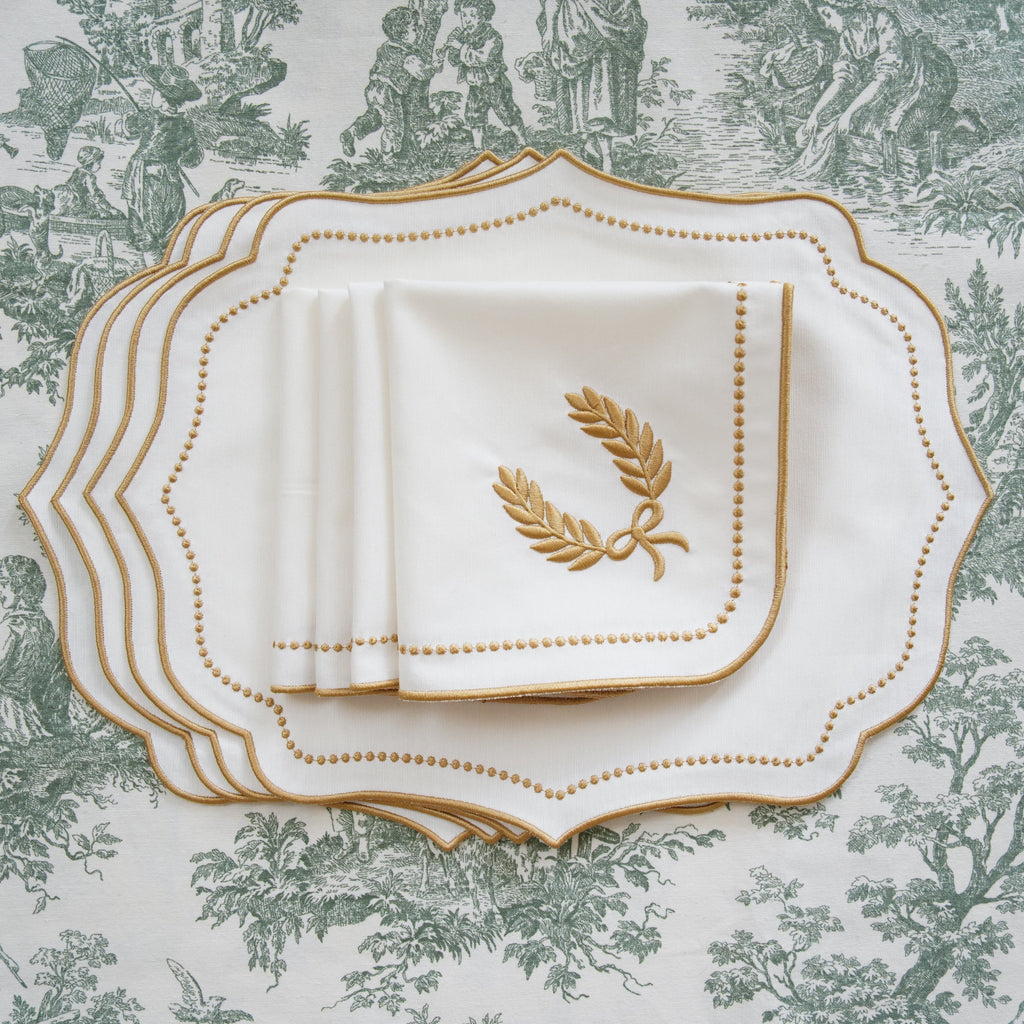 LUNA IVORY GOLD TRIM PLACEMAT & NAPKIN SET (Set Of 4)