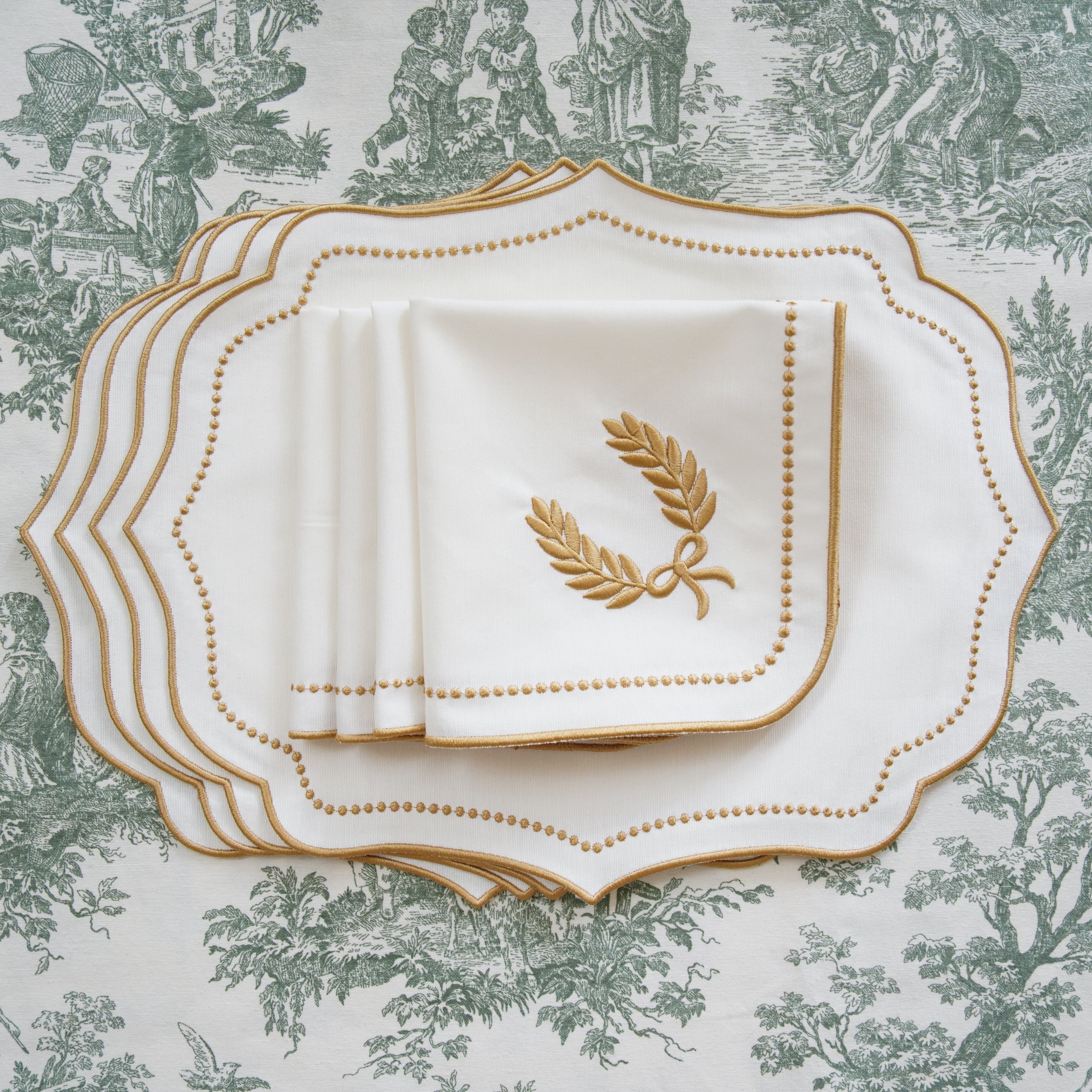 LUNA IVORY GOLD TRIM PLACEMAT & NAPKIN SET (Set Of 4)