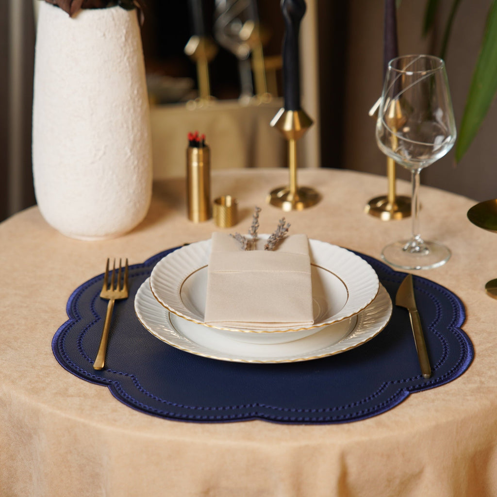 NURTURE NAVY BLUE FAUX LEATHER SCALLOPED PLACEMAT (Set Of 4)