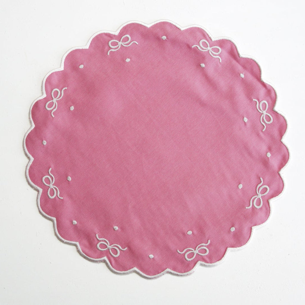 RIBBIA PINK ROUND FABRIC PLACEMAT & NAPKIN SET (Set Of 4)