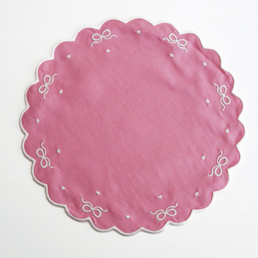RIBBIA PINK ROUND FABRIC PLACEMAT & NAPKIN SET (Set Of 4)