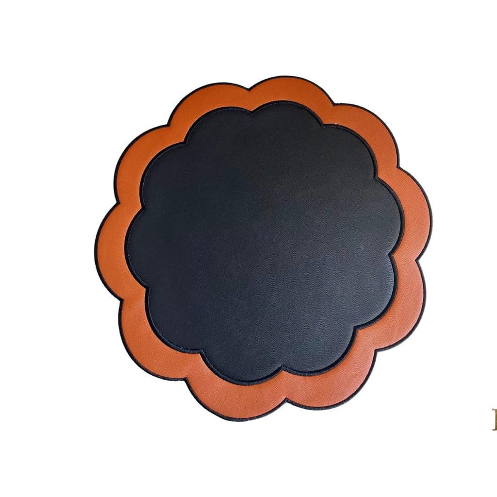 SERENITY BLACK ORANGE SCLALOPED FAUX LEATHER PLACEMAT (Set Of 4)