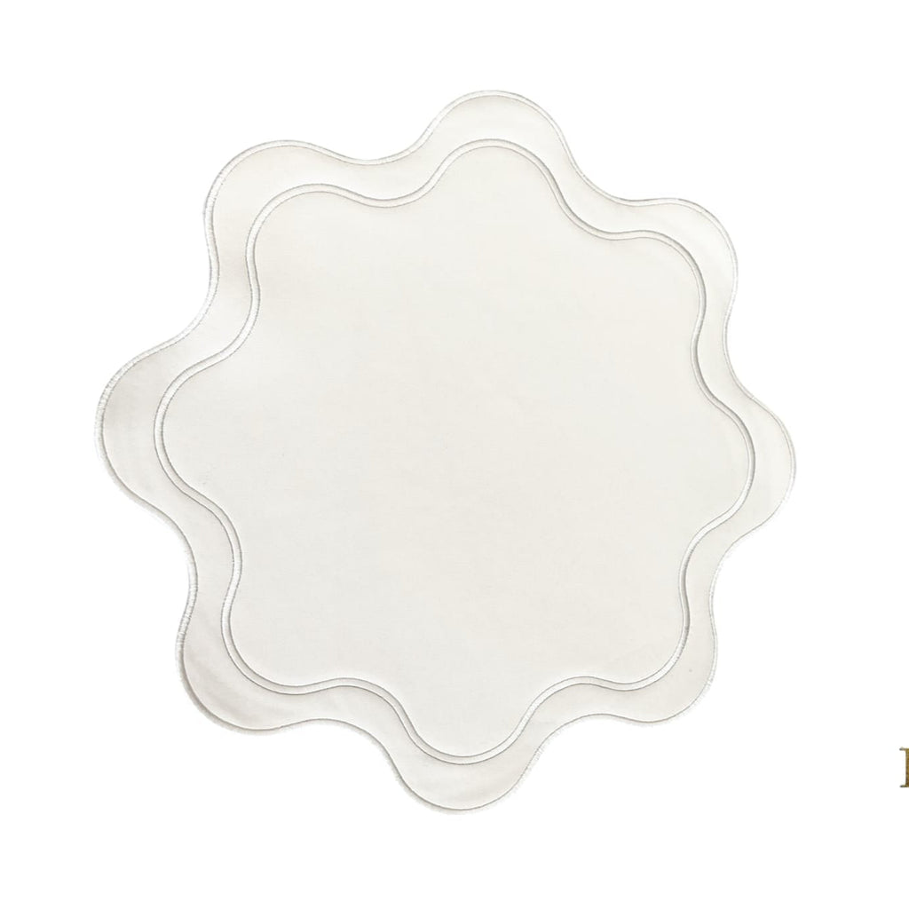 HAVEN WHITE WAVY EDGE NAVY TRIM FAUX LEATHER PLACEMAT (Set Of 4)