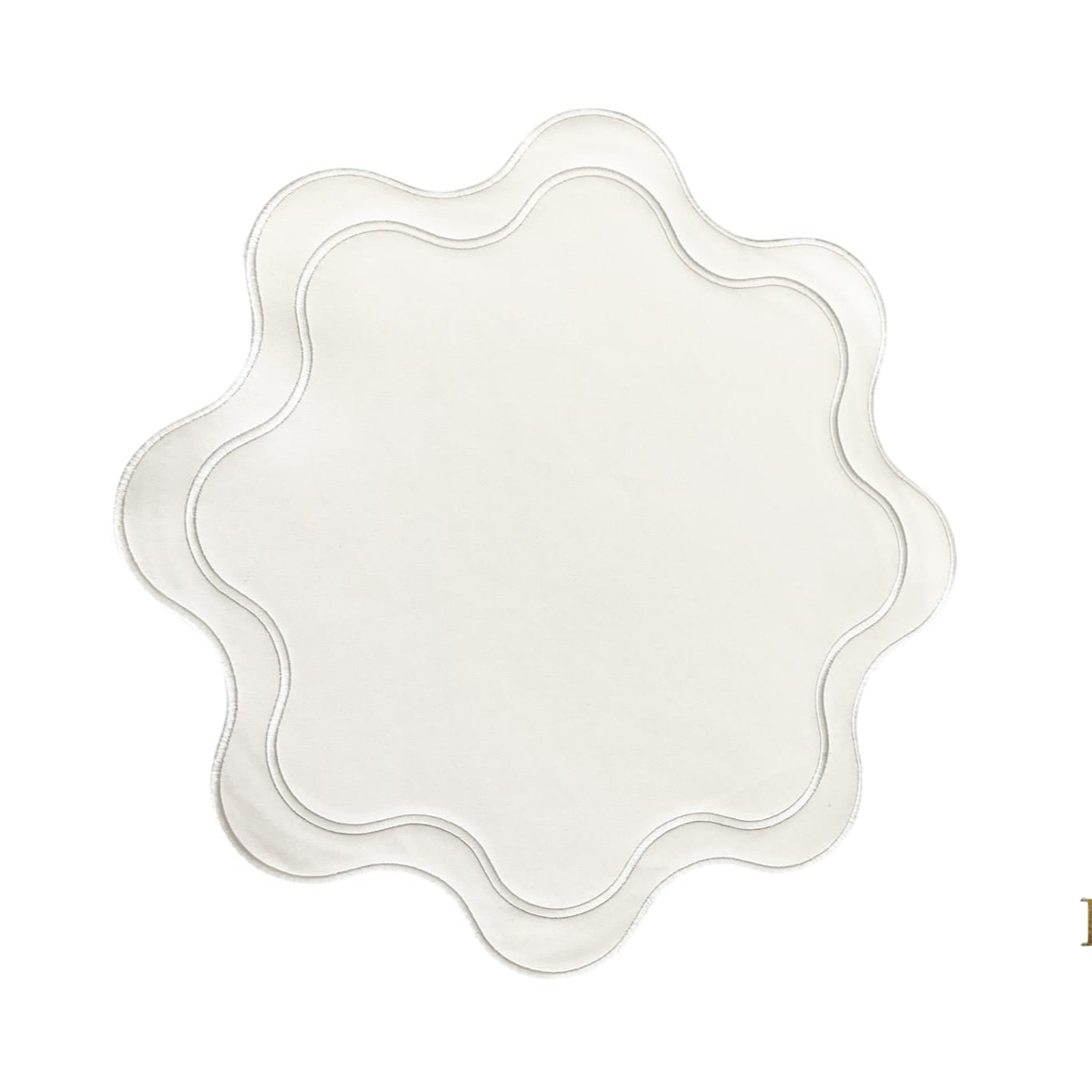 HAVEN WHITE WAVY EDGE NAVY TRIM FAUX LEATHER PLACEMAT (Set Of 4)