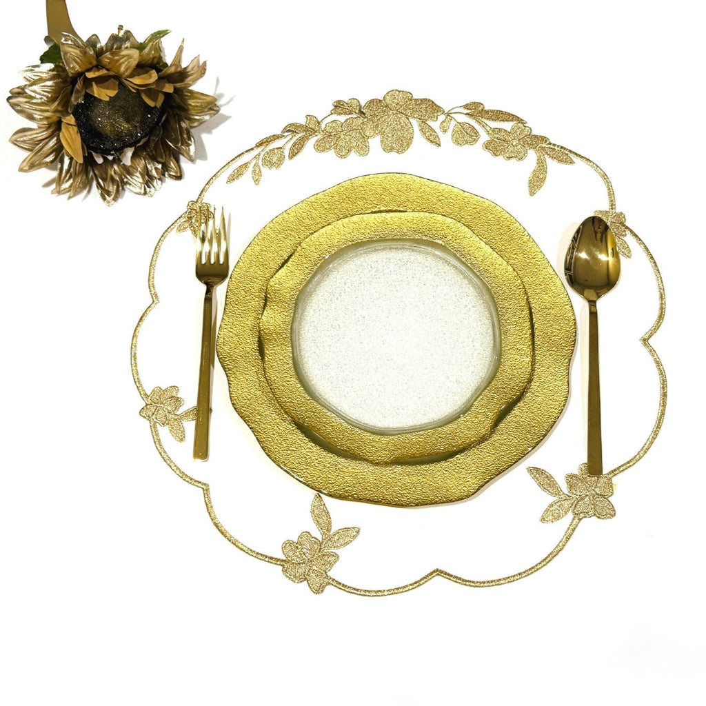 LOTUS WHITE GOLD ROUND FAUX LEATHER PLACEMAT (Set Of 4)