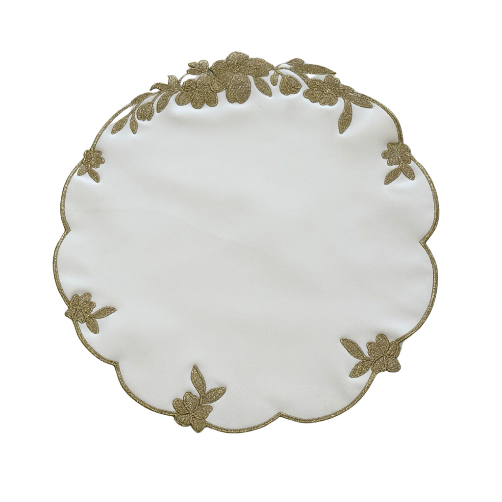 LOTUS WHITE GOLD ROUND FAUX LEATHER PLACEMAT (Set Of 4)