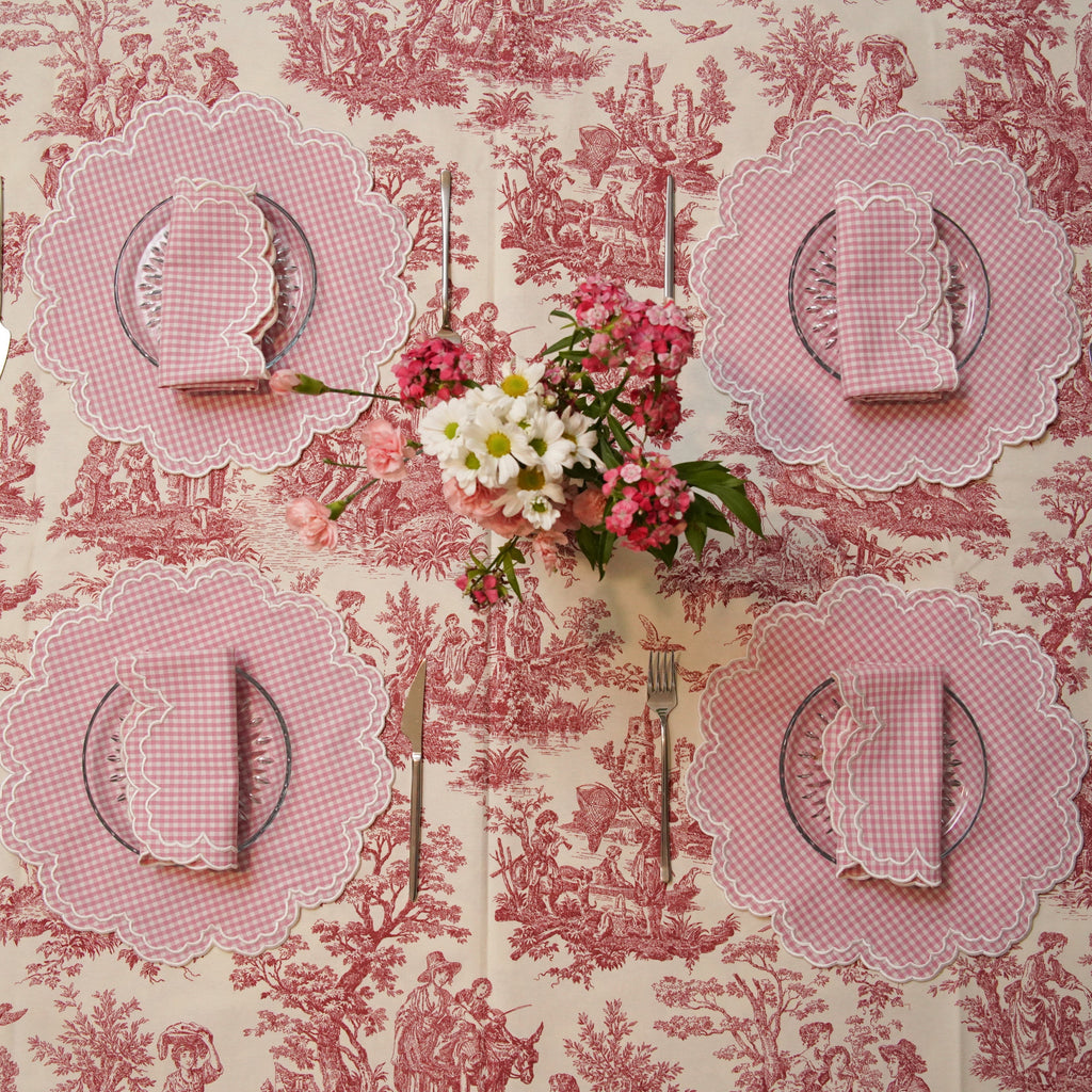 MAGNOLIA PINK GINGHAM WHITE TRIM PLACEMAT & NAPKIN SET (Set Of 4)