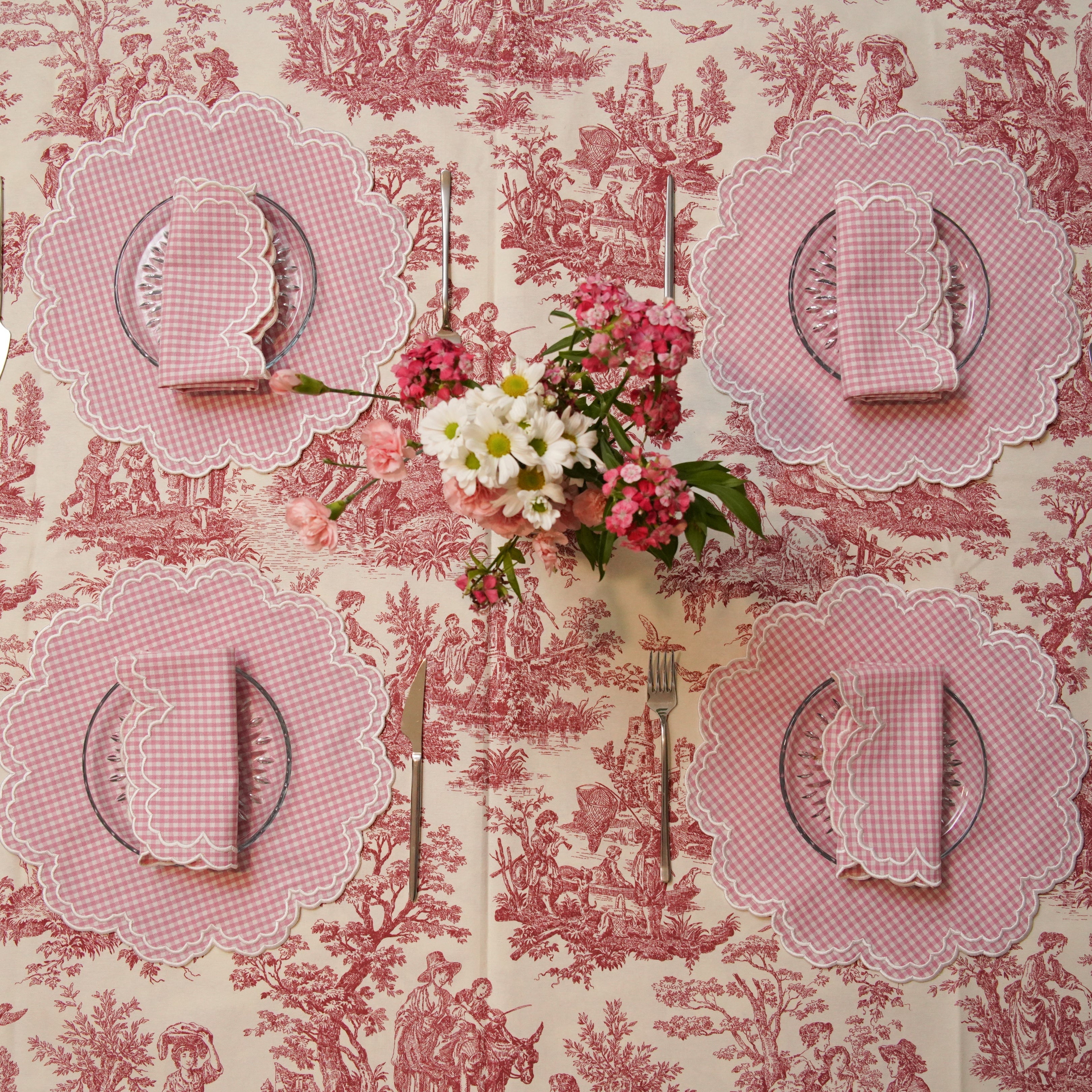 MAGNOLIA PINK GINGHAM WHITE TRIM PLACEMAT & NAPKIN SET (Set Of 4)