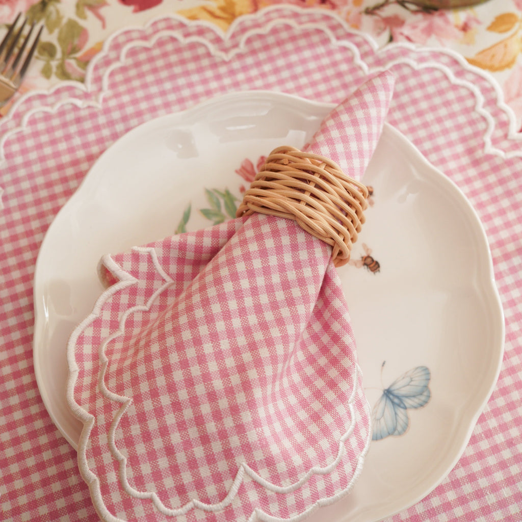 MAGNOLIA PINK GINGHAM WHITE TRIM PLACEMAT & NAPKIN SET (Set Of 4)