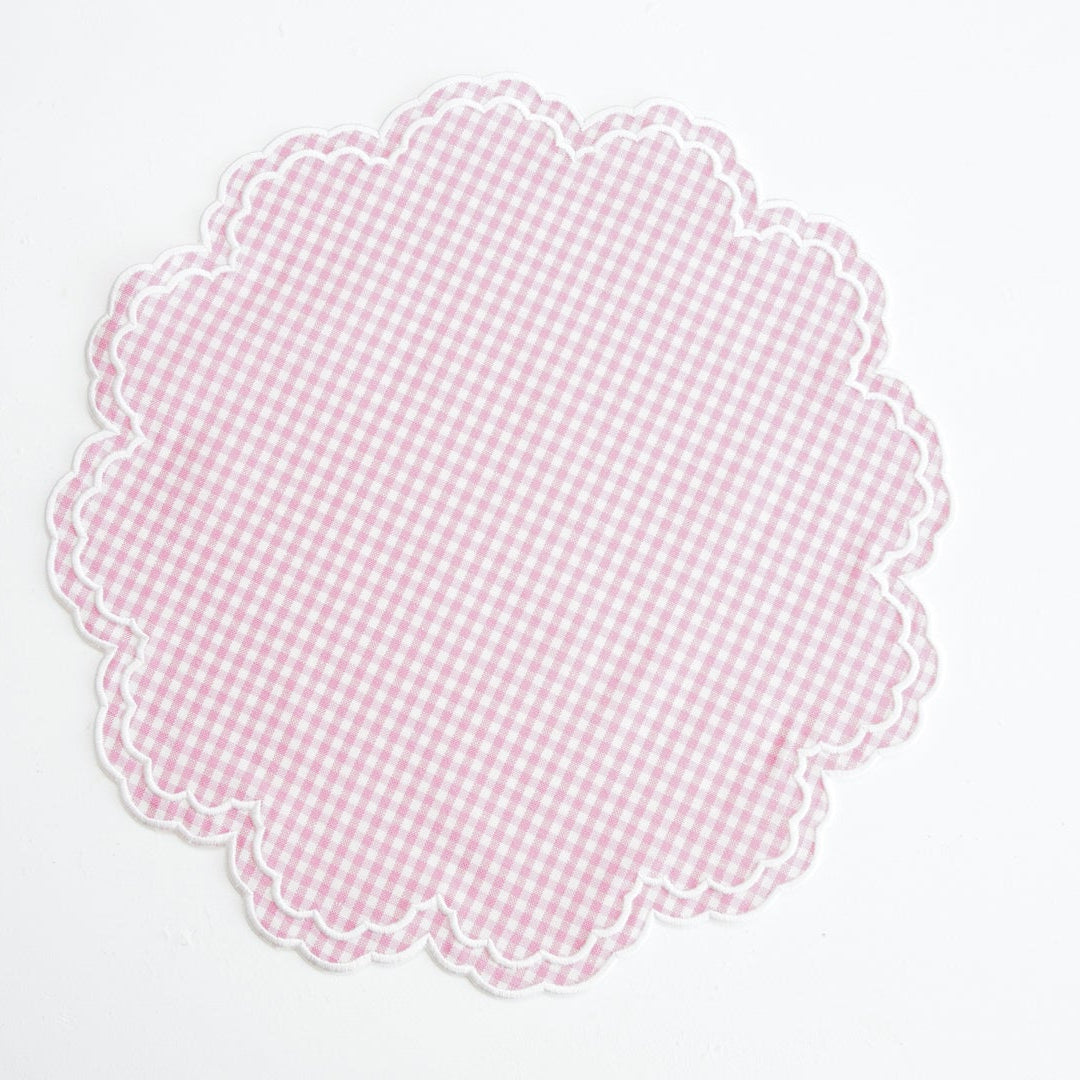 MAGNOLIA PINK GINGHAM WHITE TRIM PLACEMAT & NAPKIN SET (Set Of 4)