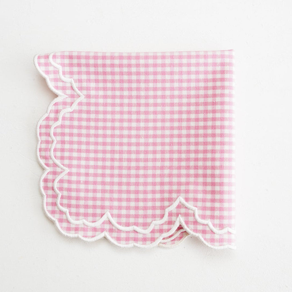 MAGNOLIA PINK GINGHAM WHITE TRIM PLACEMAT & NAPKIN SET (Set Of 4)