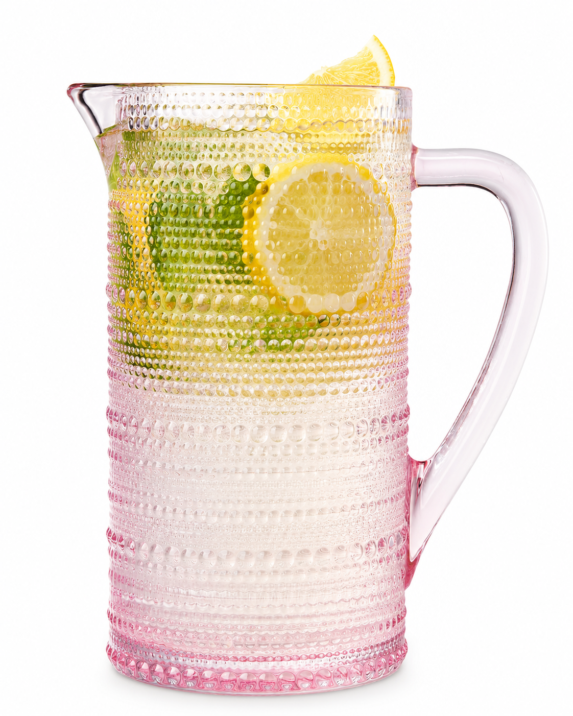 Khen Hobnail Pitcher, Vintage Style Textured Artisan Design - 7.8 Inch Pink