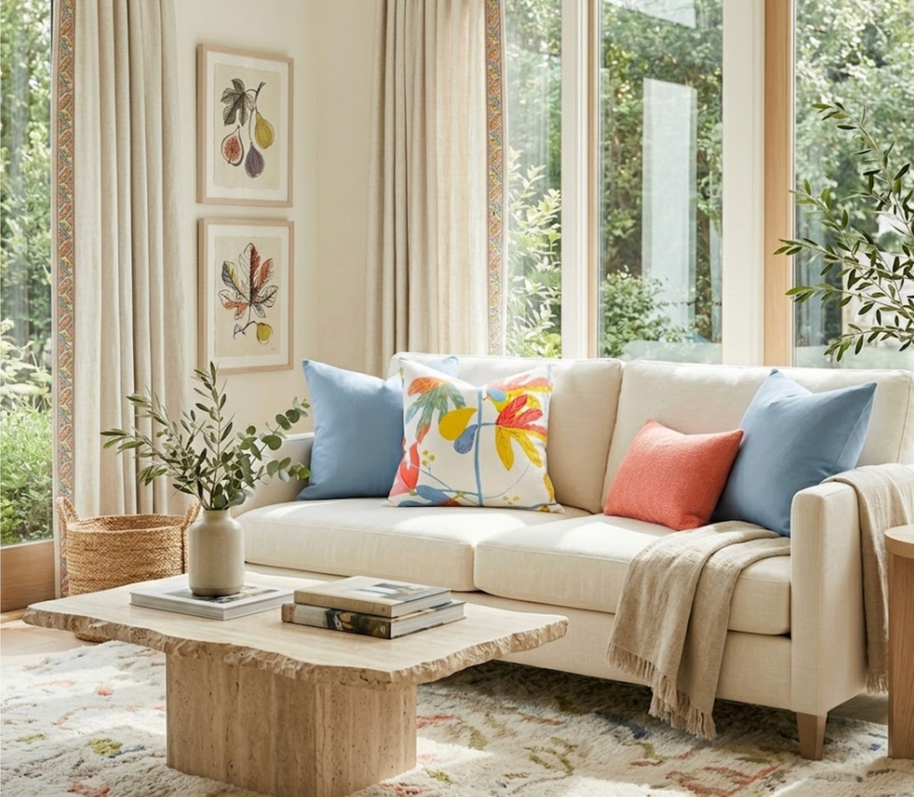 Matisse Floral Pillow Cover in Coral, Thibaut Pillows
