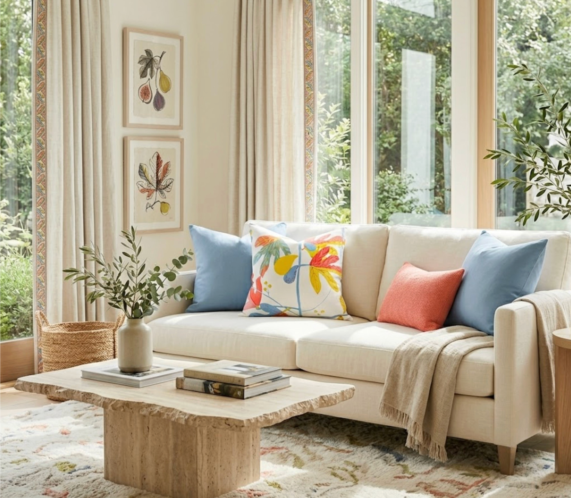 Matisse Floral Pillow Cover in Coral, Thibaut Pillows