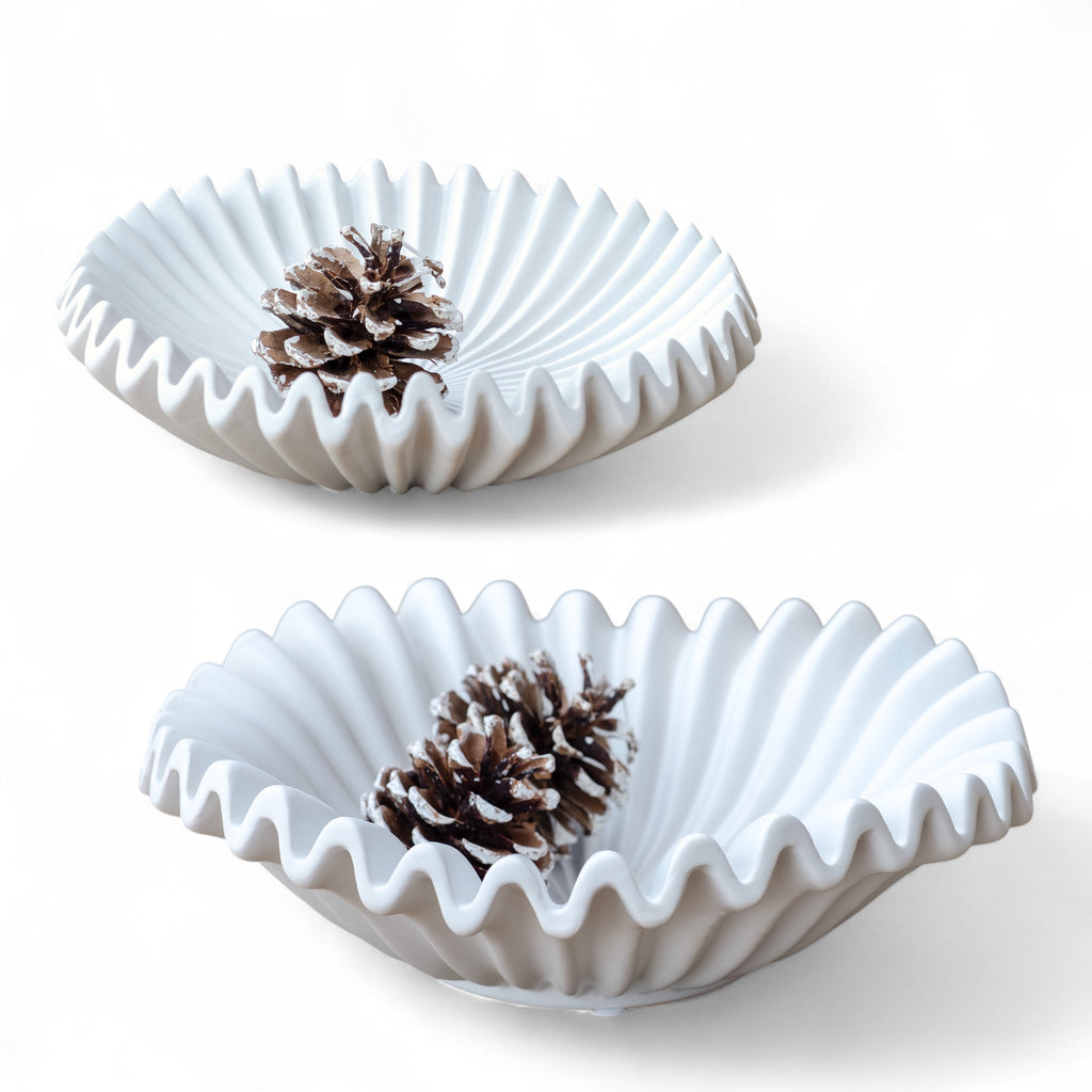 Matte White Ripple Ceramic Decorative Dish | 2 Sizes