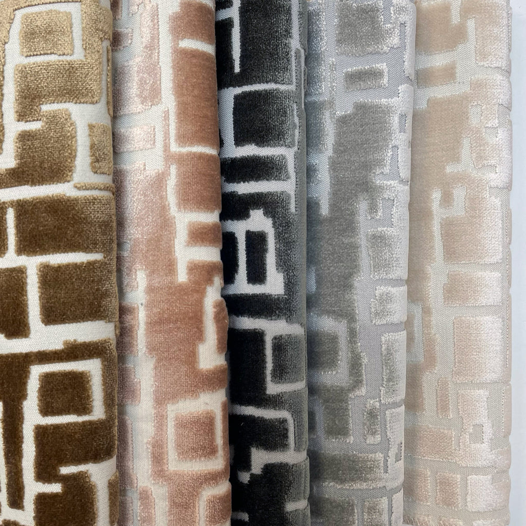 MAZE - CUT VELVET GEOMETRIC UPHOLSTERY FABRIC BY THE YARD