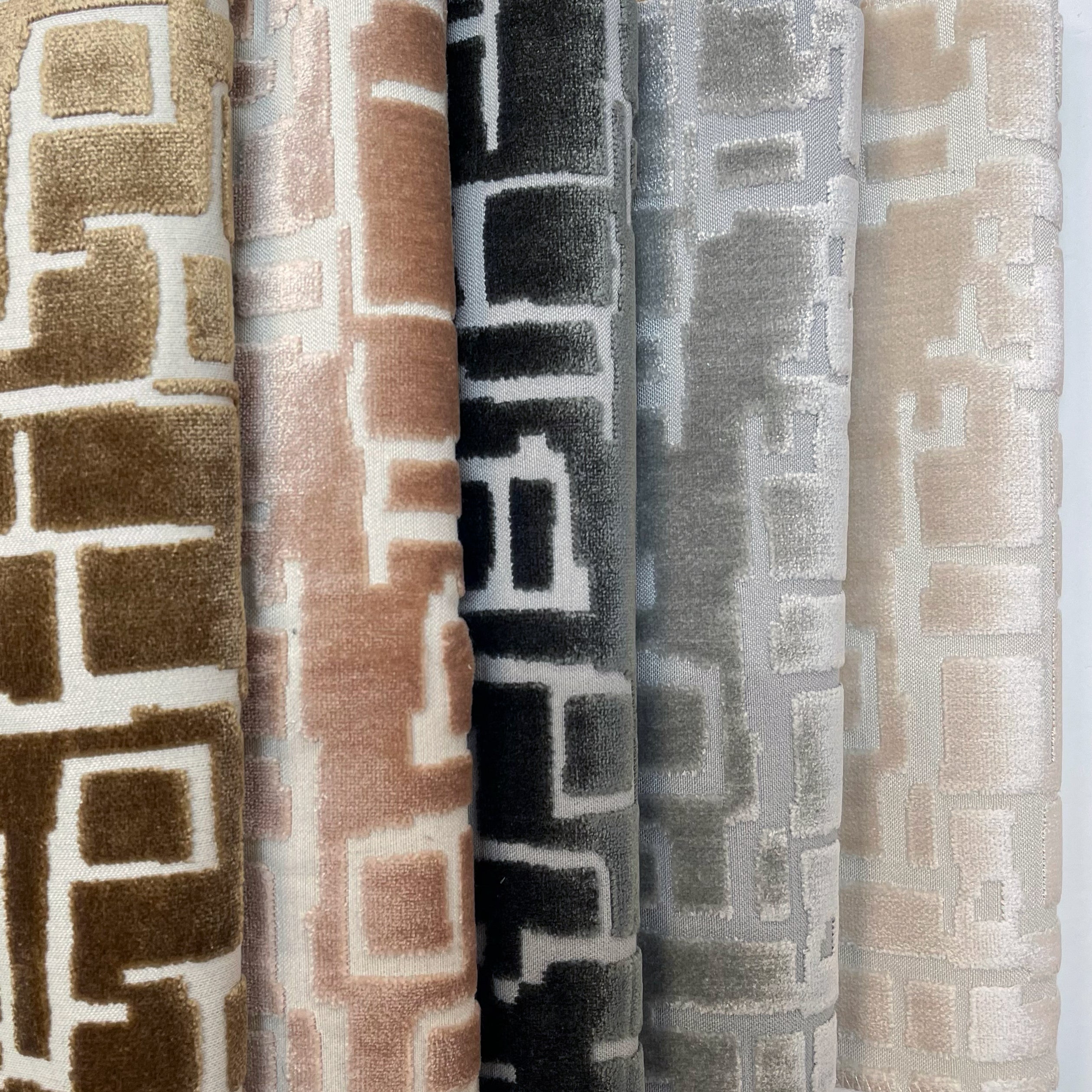 MAZE - CUT VELVET GEOMETRIC UPHOLSTERY FABRIC BY THE YARD