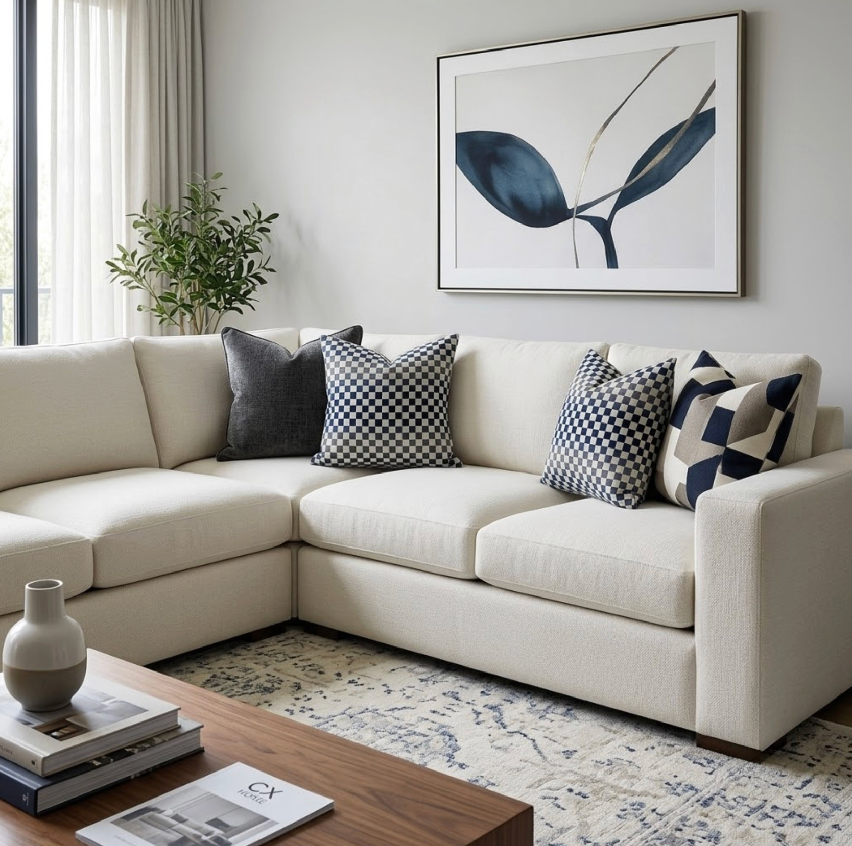 Mercer Check Woven Pillow Cover in Indigo Grey
