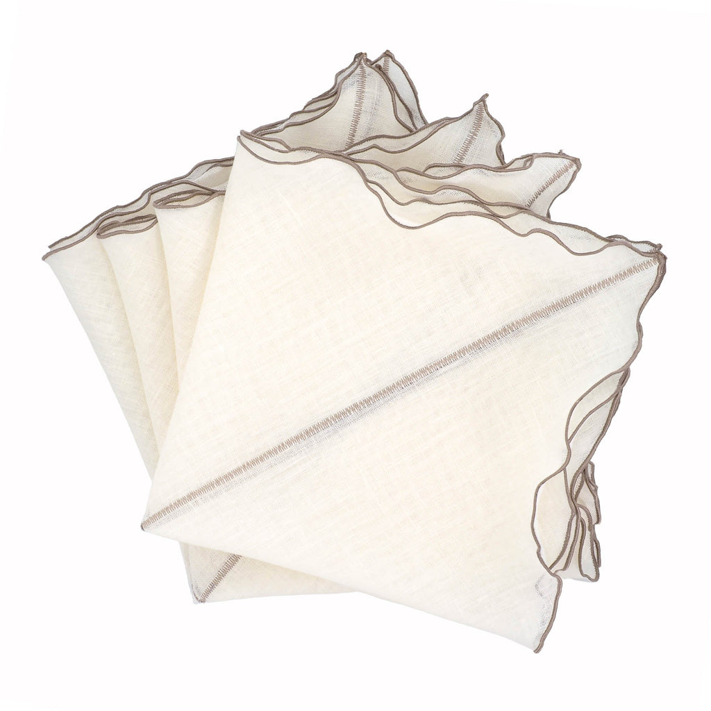 Milano Linen Napkins With Khaki Ruffled Edges Set of 4