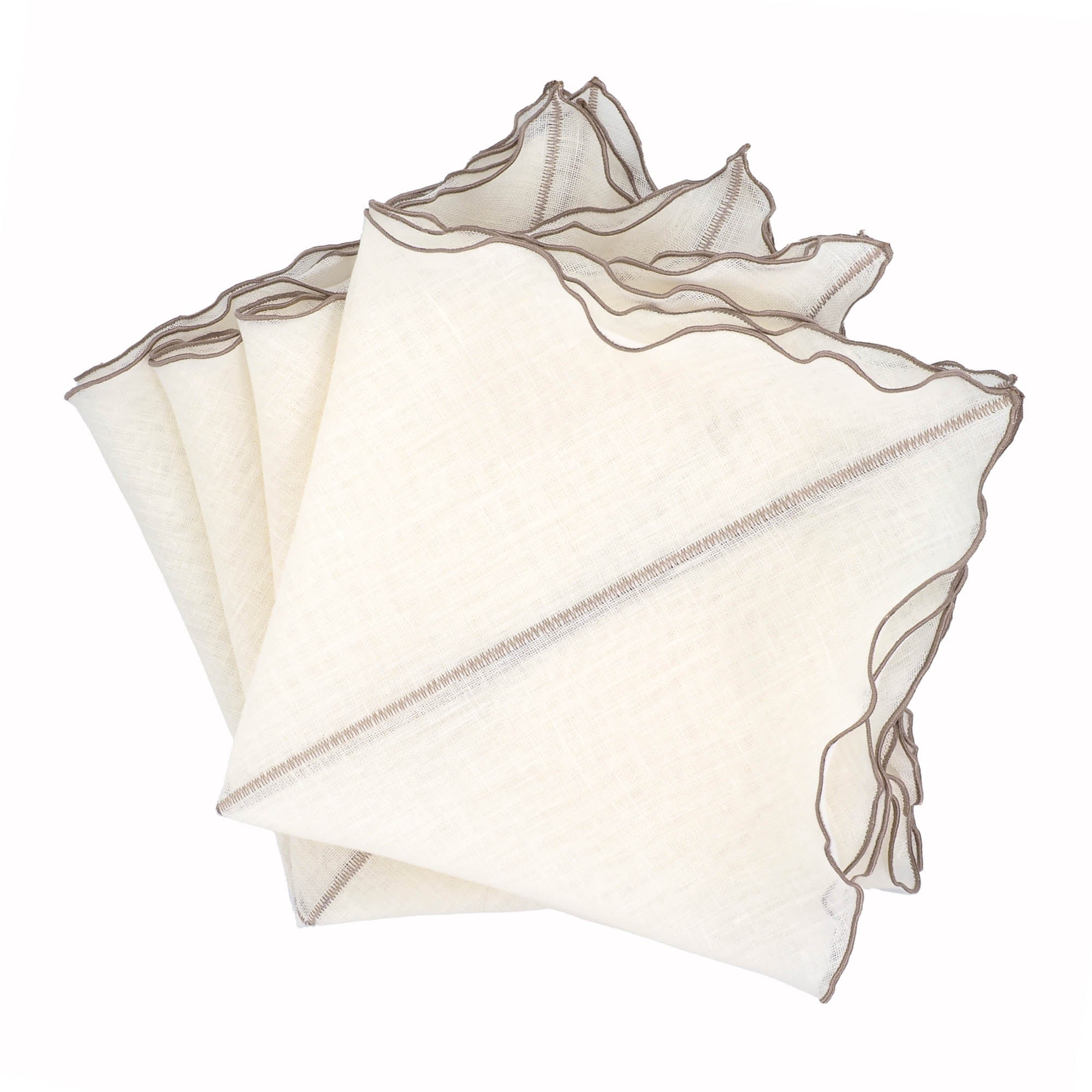 Milano Linen Napkins With Khaki Ruffled Edges Set of 4