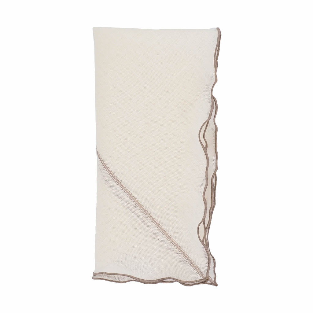 Milano Linen Napkins With Khaki Ruffled Edges Set of 4