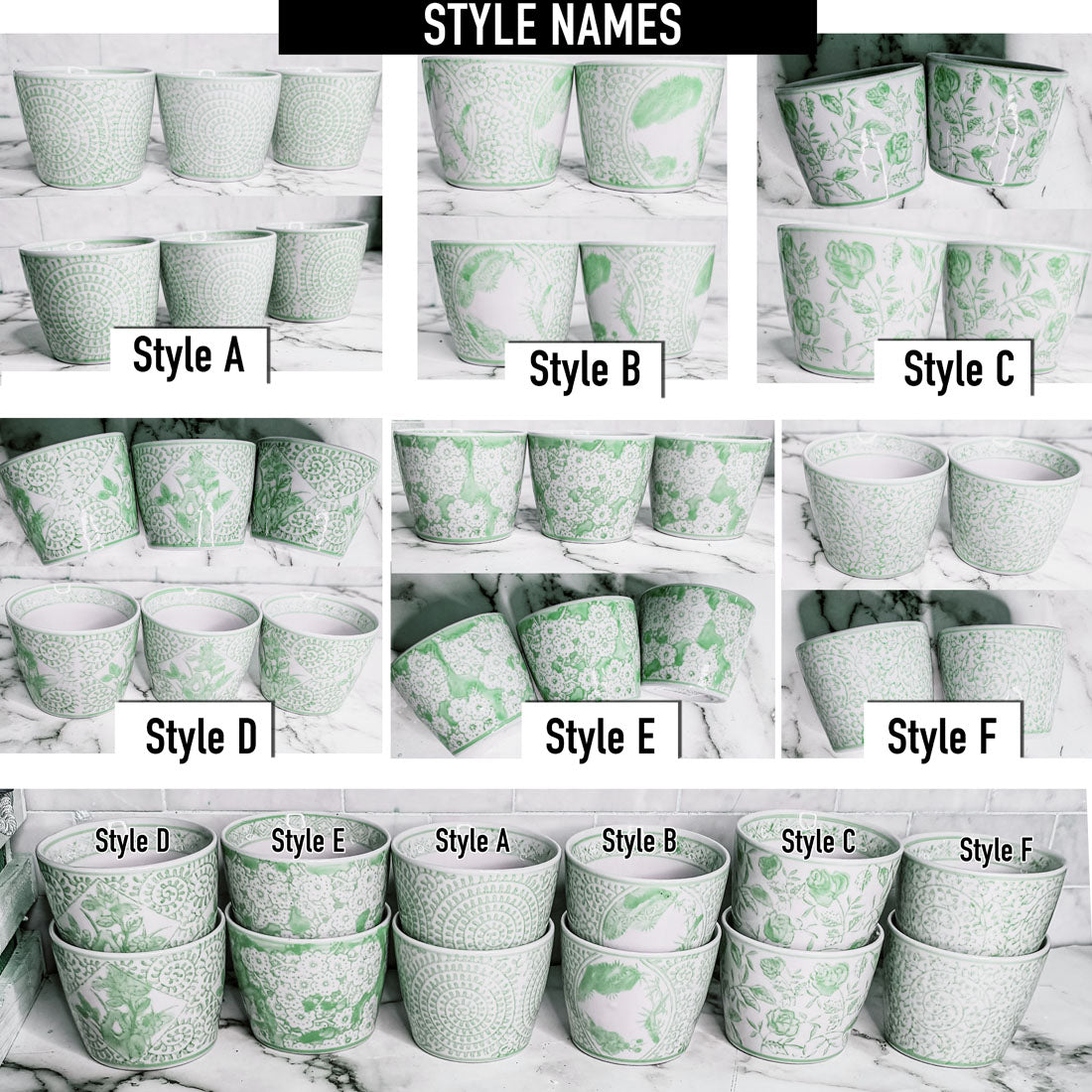Mini Green Porcelain Cachepots — Set of 6