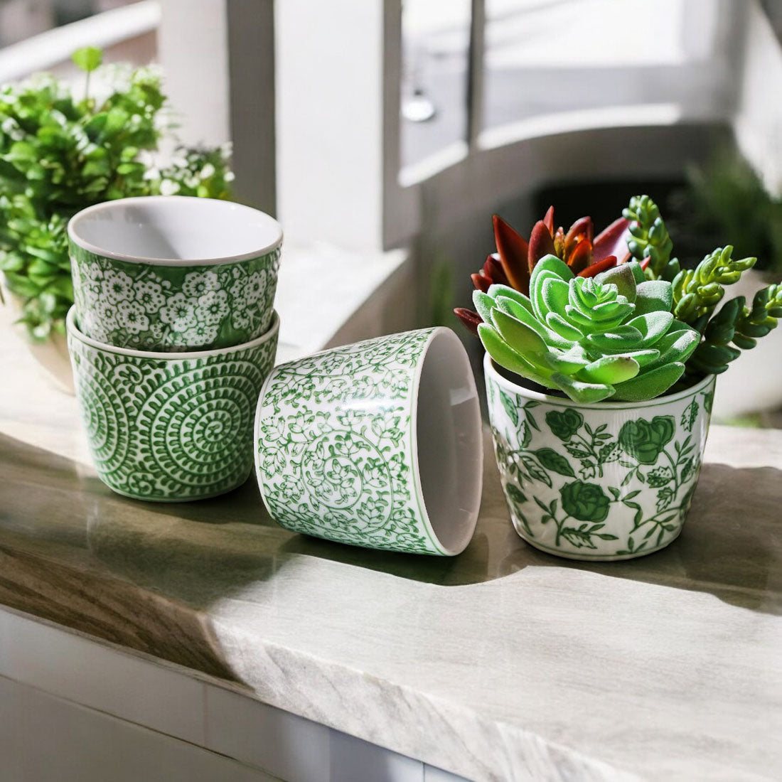 Mini Green Porcelain Cachepots — Set of 6