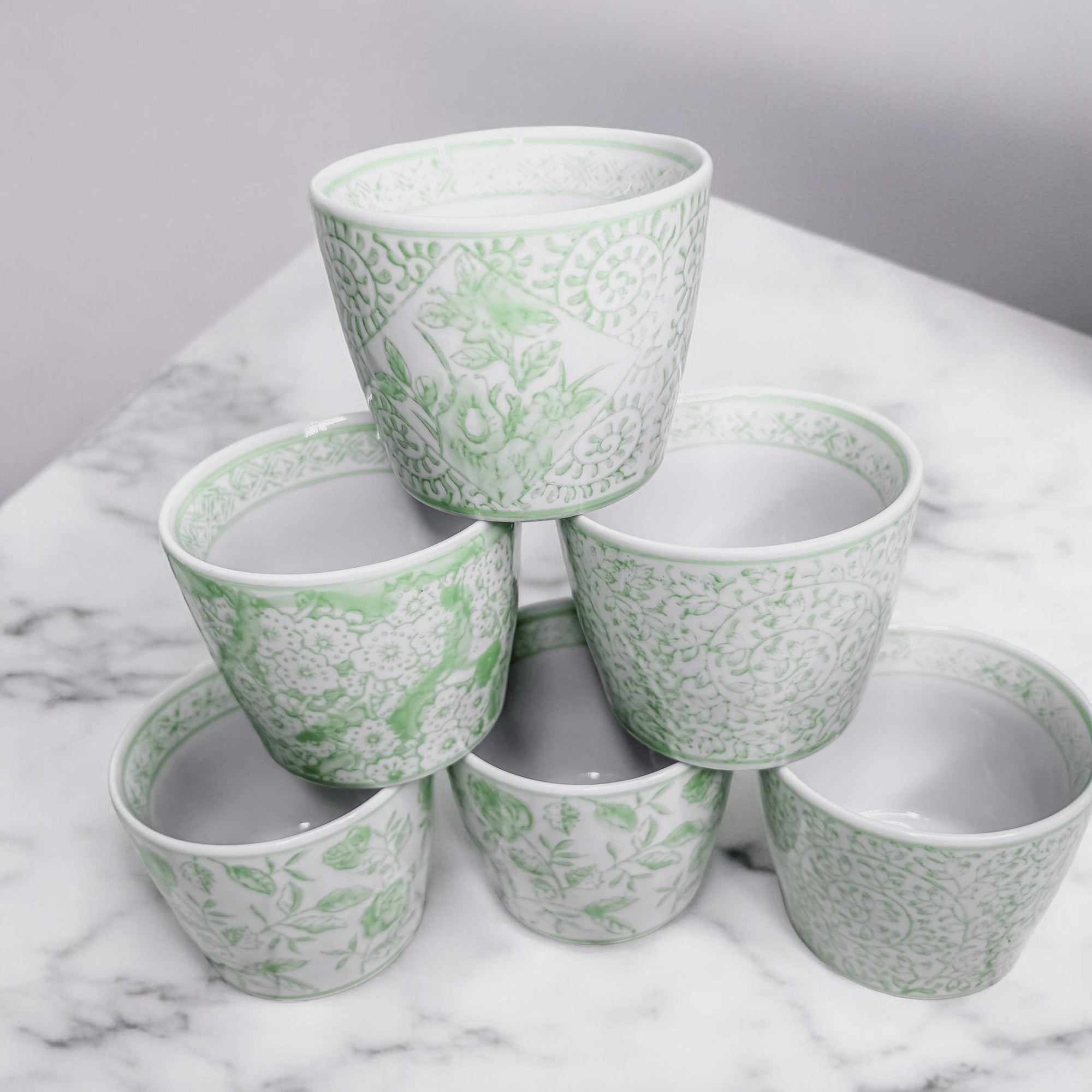 Mini Green Porcelain Cachepots — Set of 6