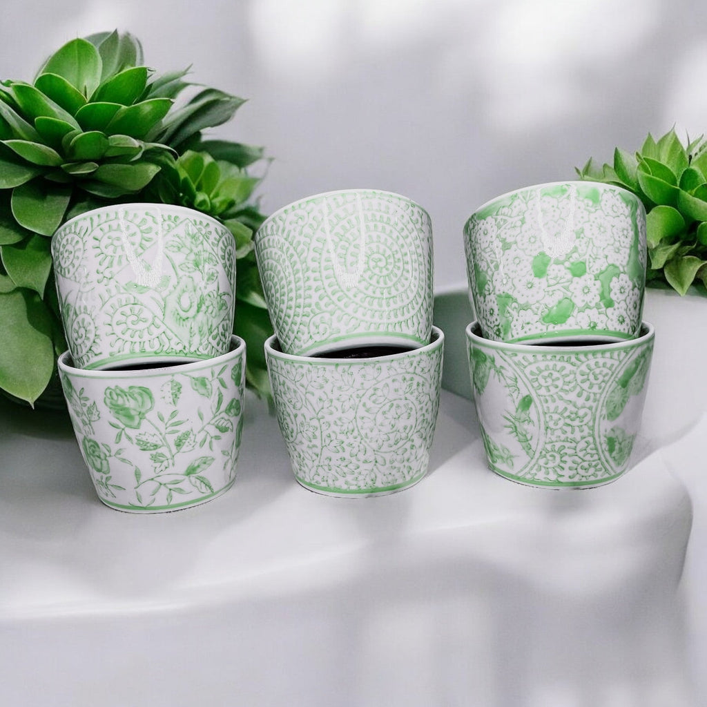 Mini Green Porcelain Cachepots — Set of 6