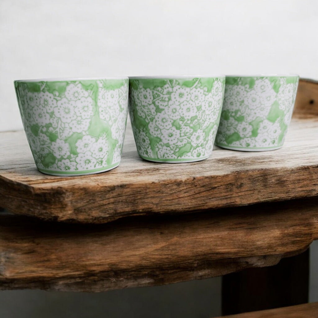 Mini Green Porcelain Cachepots — Set of 6