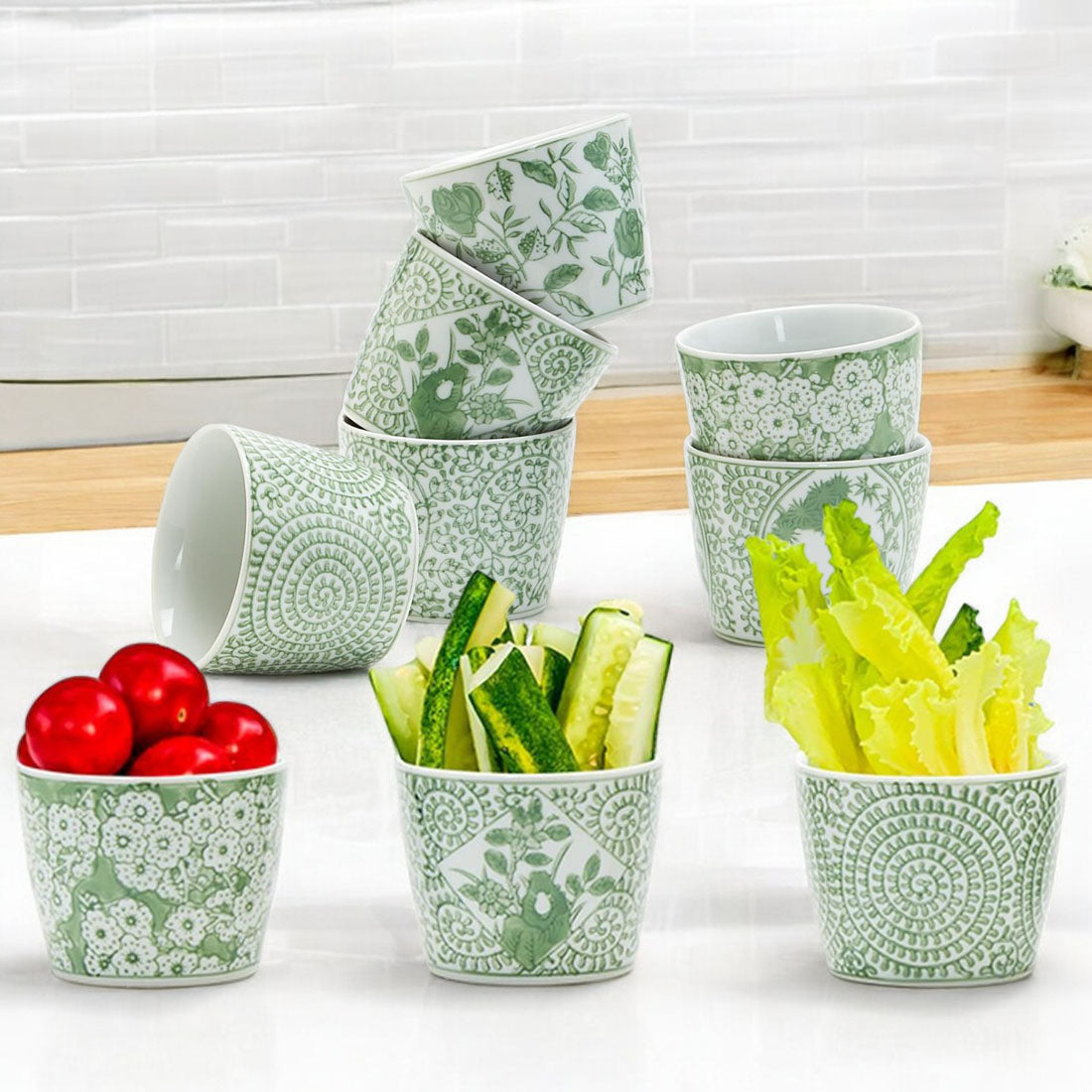 Mini Green Porcelain Cachepots — Set of 6