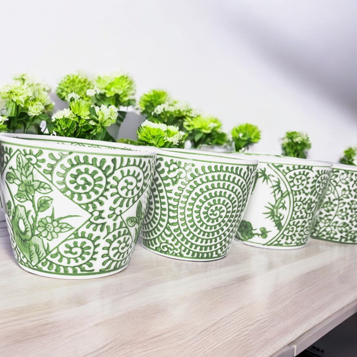 Mini Green Porcelain Cachepots — Set of 6