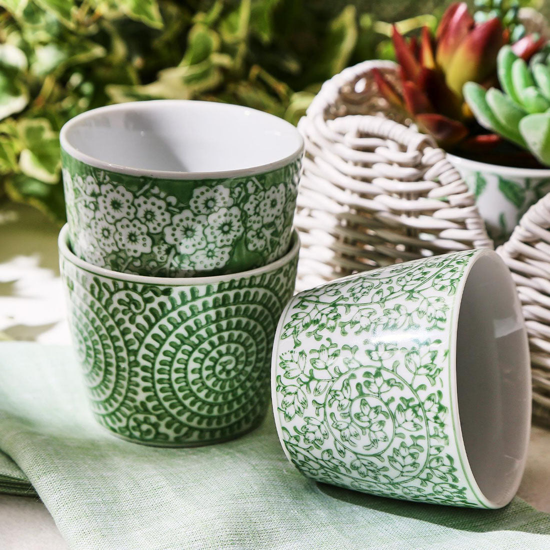 Mini Green Porcelain Cachepots — Set of 6