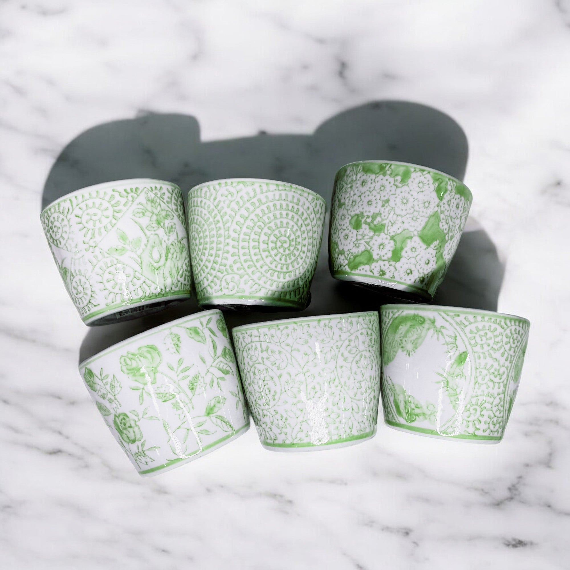 Mini Green Porcelain Cachepots — Set of 6