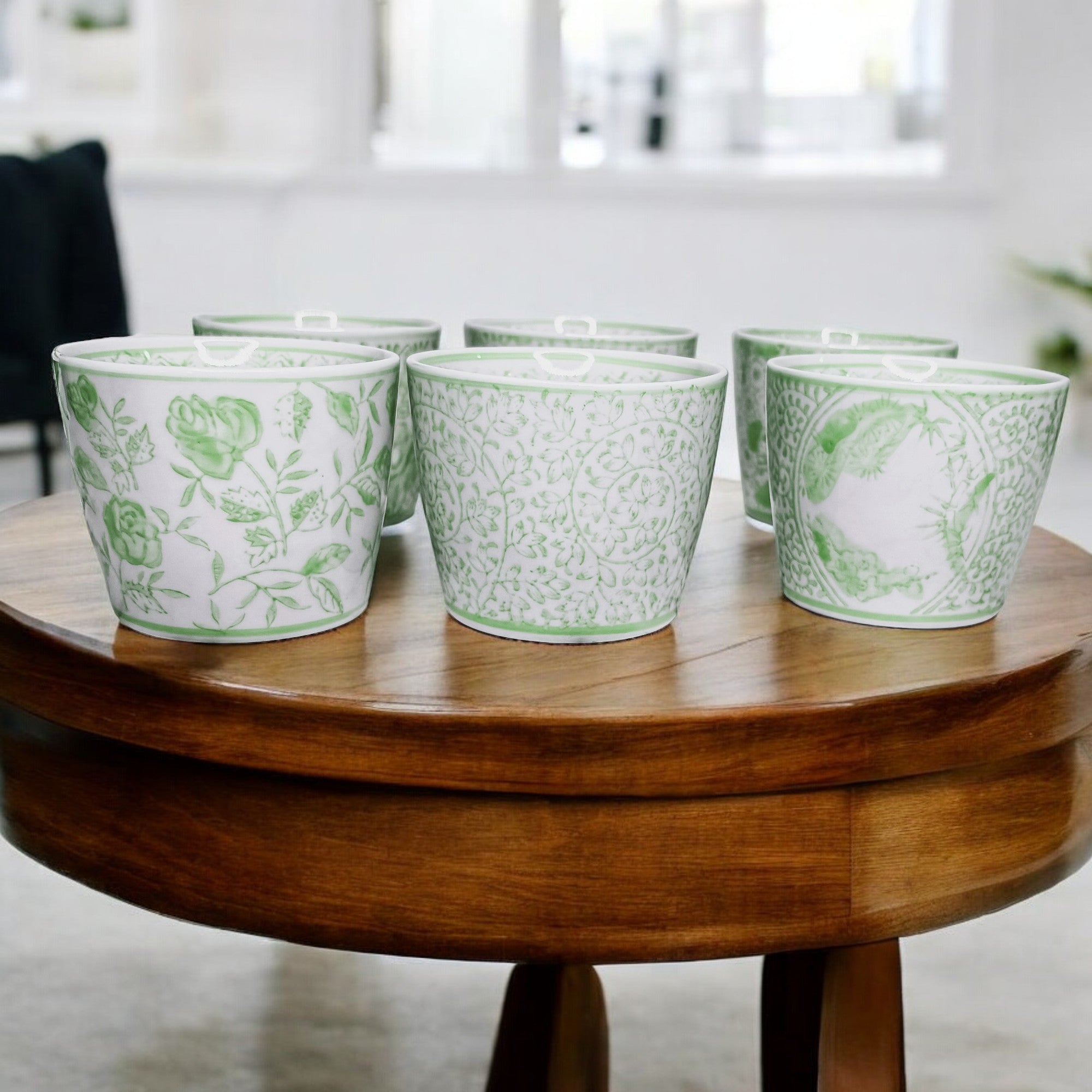 Mini Green Porcelain Cachepots — Set of 6