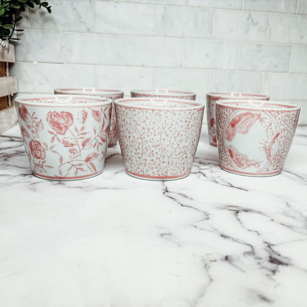 Mini Pink Hand-Painted Porcelain Cachepots