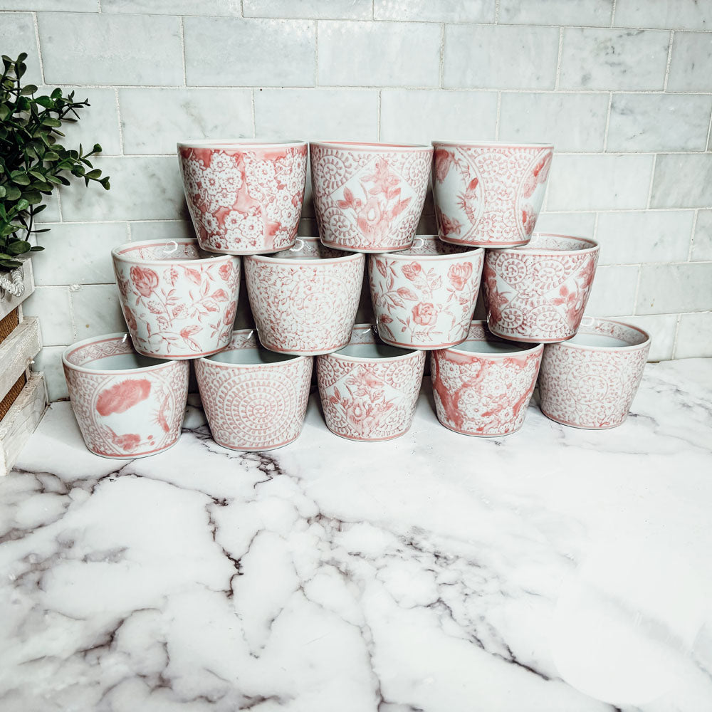 Mini Pink Hand-Painted Porcelain Cachepots