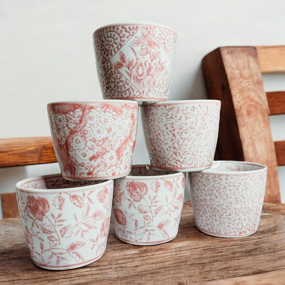 Mini Pink Hand-Painted Porcelain Cachepots