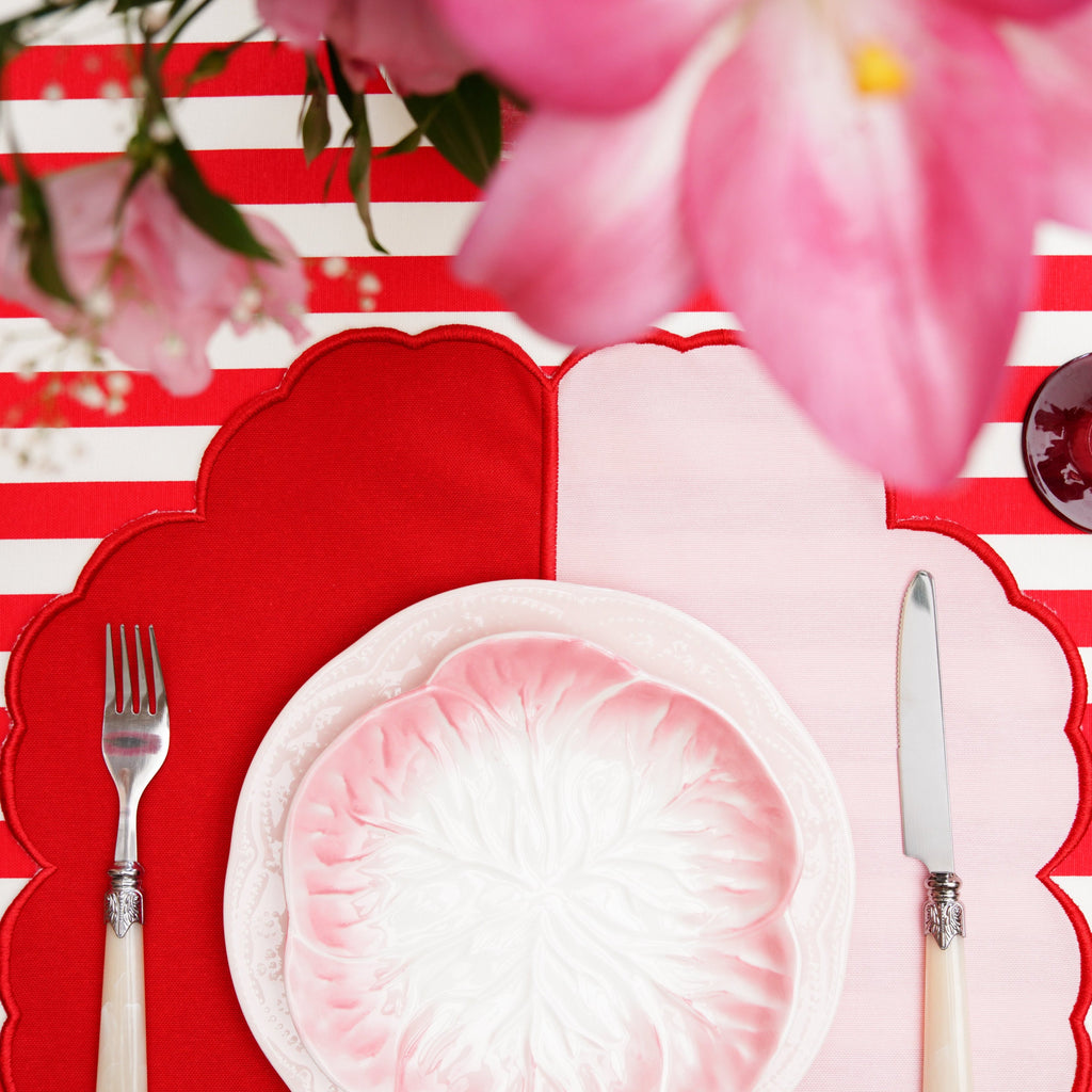 DUALITY PINK RED SCALLOPED FABRIC PLACEMAT (Set Of 4)