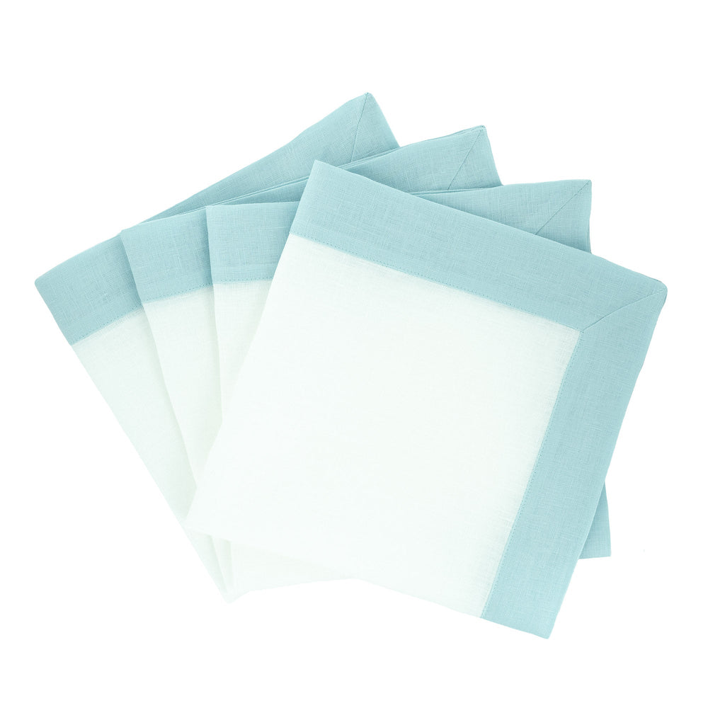 Mint Linen Napkins with Green Double Sided Borders, Set of 4