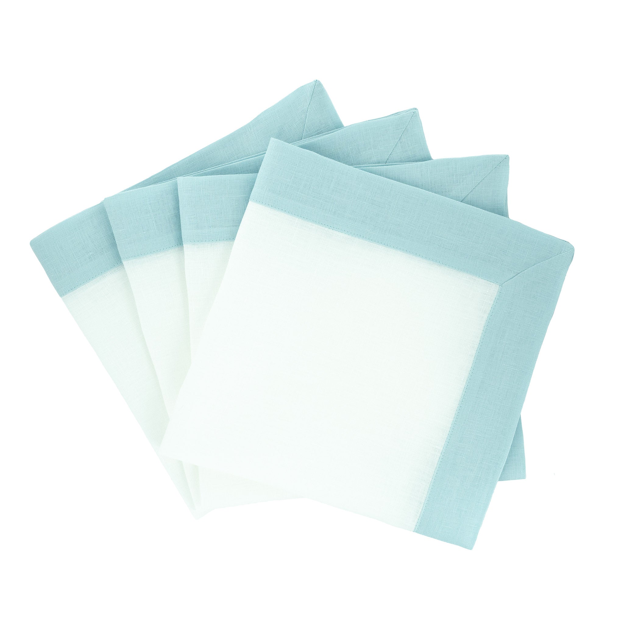 Mint Linen Napkins with Green Double Sided Borders, Set of 4