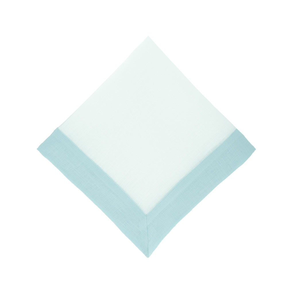 Mint Linen Napkins with Green Double Sided Borders, Set of 4