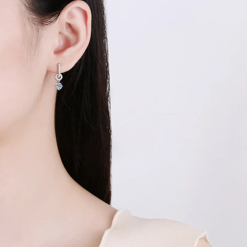 Moissanite 925 Sterling Silver Diamond Drop Earrings For Women Wedding Party