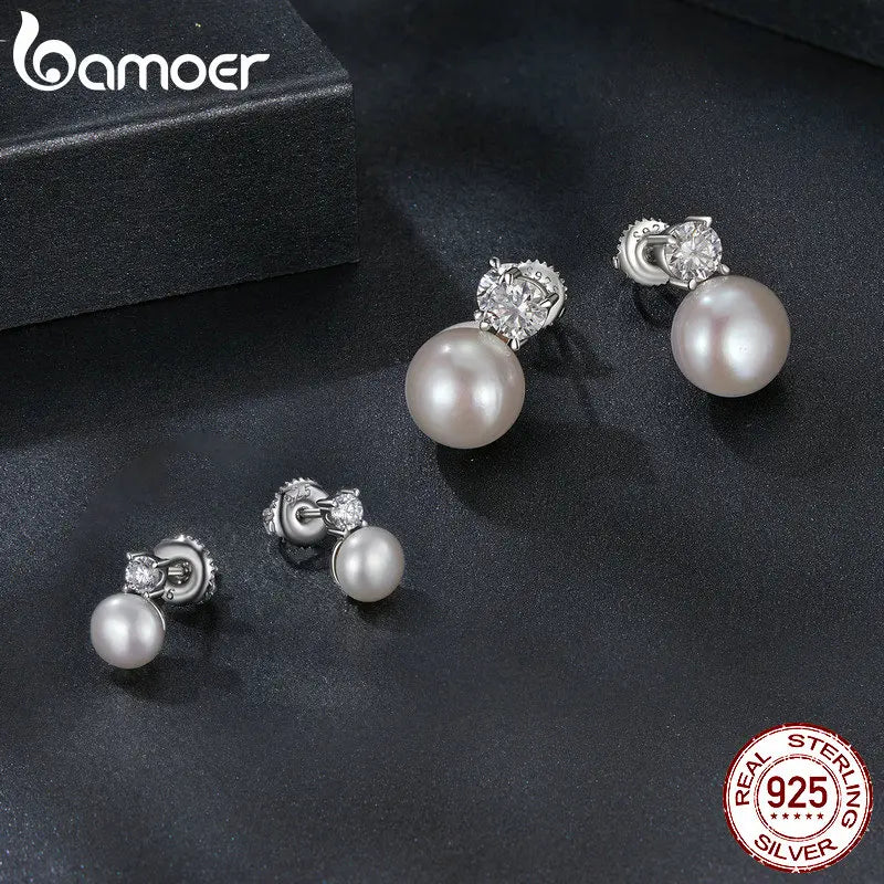 Moissanite 925 Sterling Silver Freshwater Pearl Stud Earrings VVS1 Lab Diamond