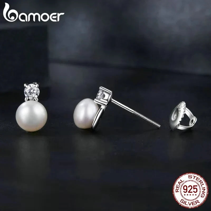 Moissanite 925 Sterling Silver Freshwater Pearl Stud Earrings VVS1 Lab Diamond
