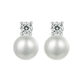 Moissanite 925 Sterling Silver Freshwater Pearl Stud Earrings VVS1 Lab Diamond