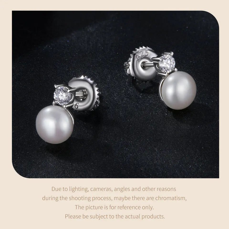 Moissanite 925 Sterling Silver Freshwater Pearl Stud Earrings VVS1 Lab Diamond